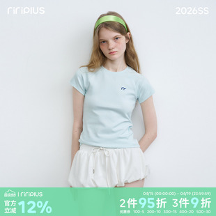 riverstone plus 正肩基础款圆领修身短袖女简约刺绣百搭打底衫