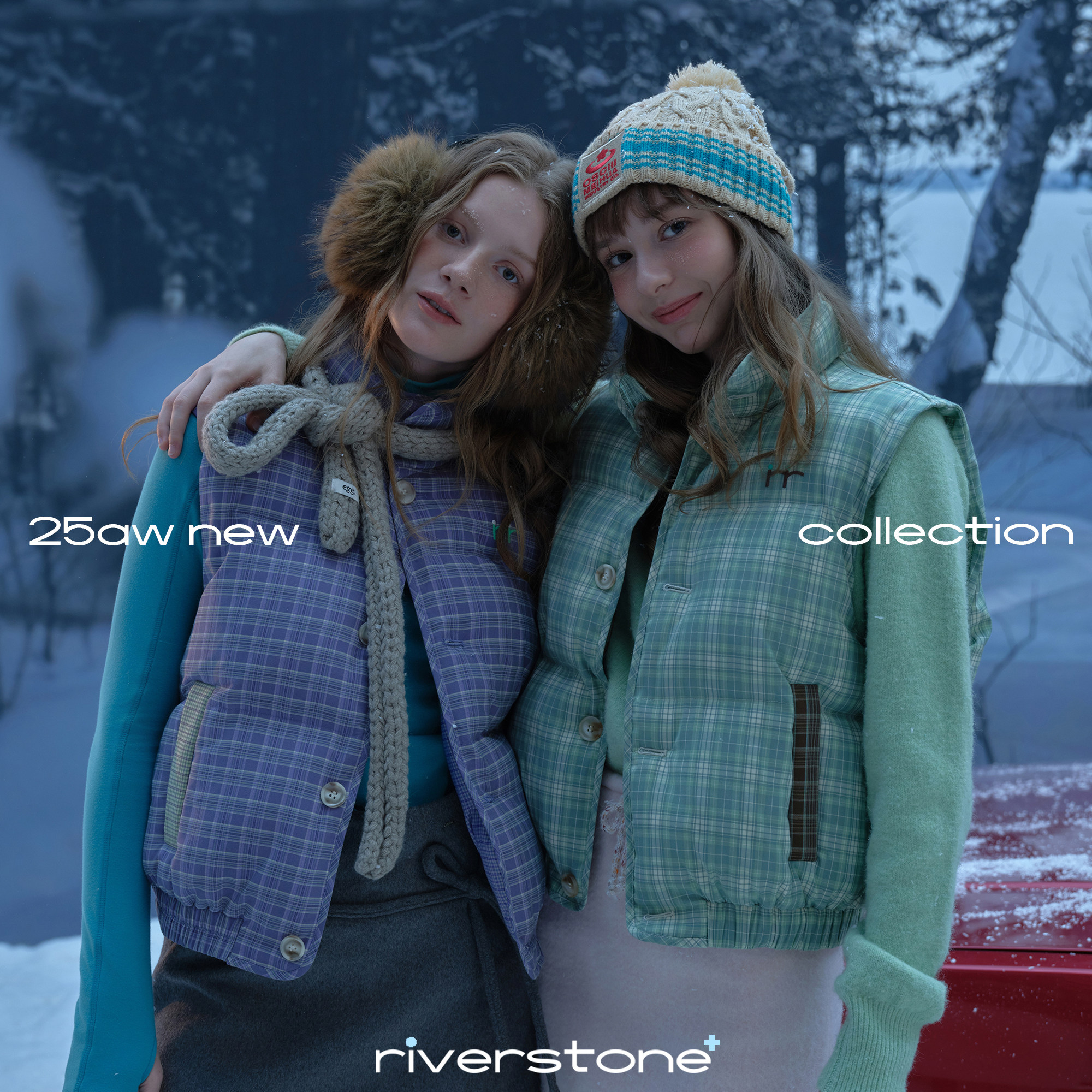 riverstone plus 格纹立领单排扣棉服马甲女冬季保暖外搭背心外套