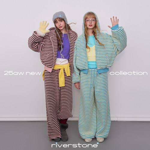 riverstone plus 条纹羊羔绒棉服外套女摇粒绒连帽上衣加厚套装