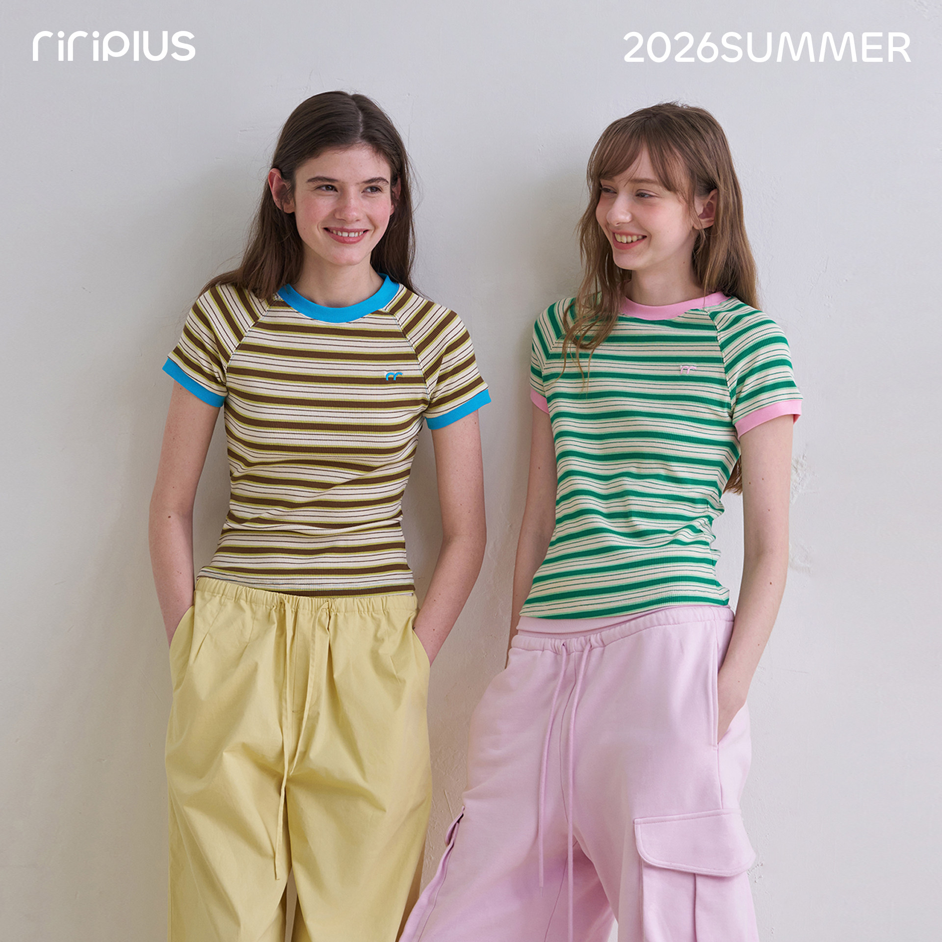 riverstone plus 条纹圆领撞色短袖T恤女百搭修身打底衫