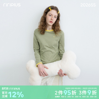 riverstone plus 基础圆领正肩条纹撞色长袖T恤女修身百搭打底衫