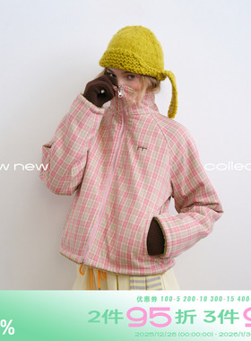 riverstone plus 双面穿摇粒绒格纹保暖立领外套女冬季加厚夹克