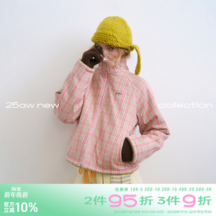 加厚夹克 双面穿摇粒绒格纹保暖立领外套女冬季 riverstone plus