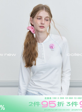 riverstone plus 撞色明线亨利领长袖T恤秋季修身显瘦百搭上衣女