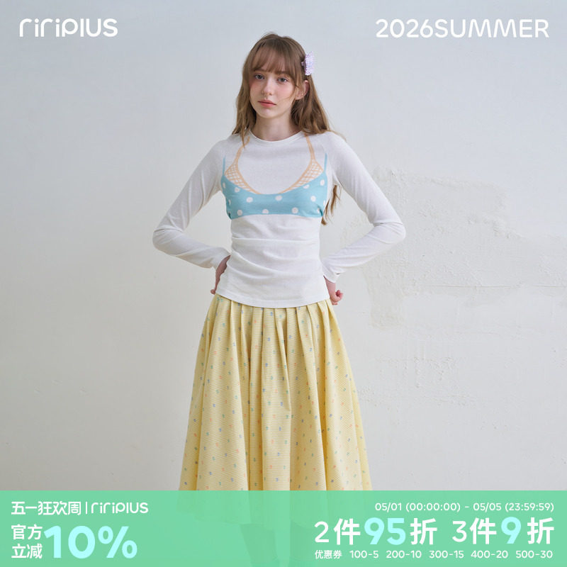 riverstone plus 比基尼波点休闲长袖T恤女修身休闲百搭打底衫
