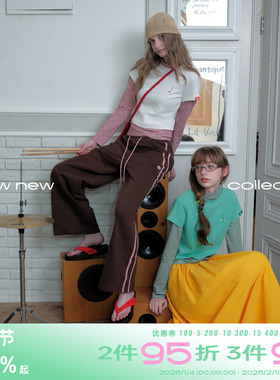 riverstone plus 假两件高领修身条纹长袖t恤女秋季撞色正肩上衣