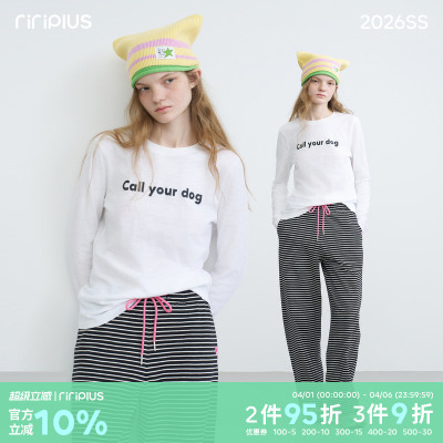 riverstone plus 圆领字母印花简约修身长袖T恤女休闲百搭打底衫