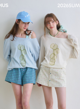 riverstone plus 落肩印花夏季罩衫长袖T恤女条纹休闲百搭打底衫