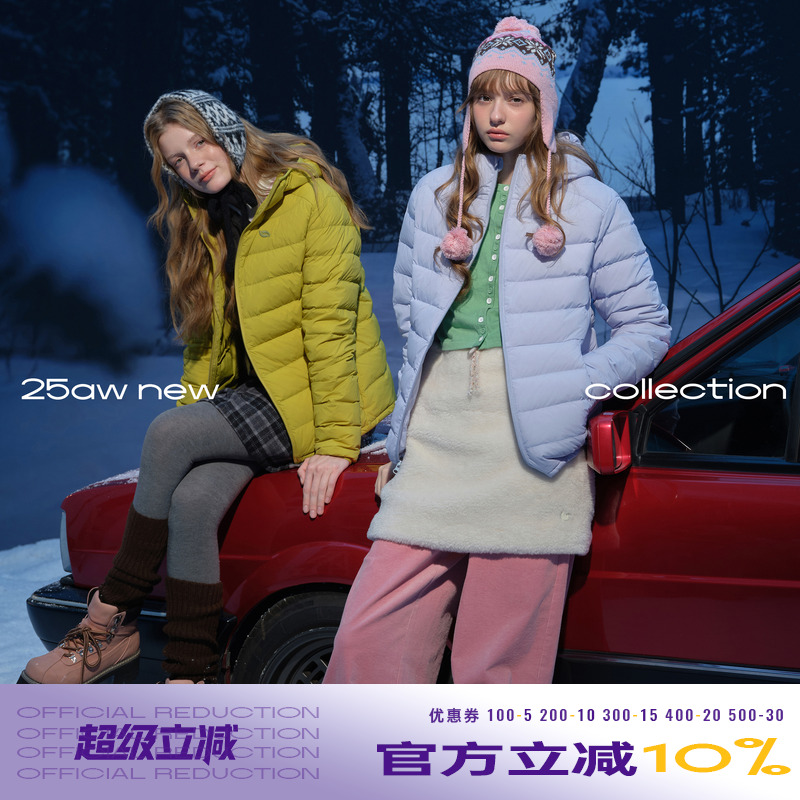 riverstone plus 90白鸭绒排骨连帽羽绒服女轻薄冬季保暖拉链外套