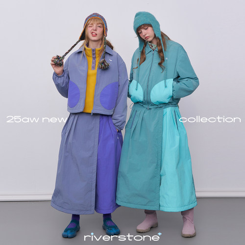riverstone plus 翻领撞色拼接夹克棉服女设计感蓬蓬松紧宽松裤裙