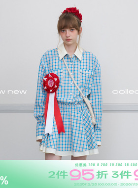 riverstone plus 韩系蓝色格纹连衣裙秋季甜美减龄少女通勤长裙