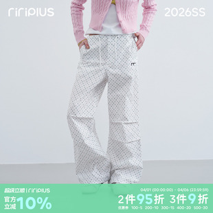 伞兵裤 riverstone plus 抽绳撞色褶皱工装 女满印波点阔腿休闲裤