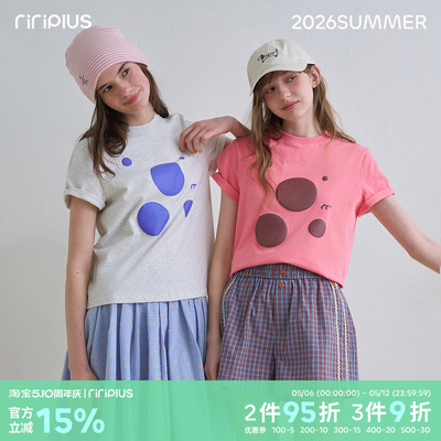 riverstone plus 正肩波点印花短袖T恤女夏季百搭修身收腰打底衫