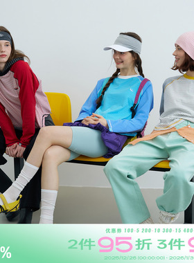 riverstone plus 撞色条纹拼接基础长袖T恤女套头插肩打底衫上衣