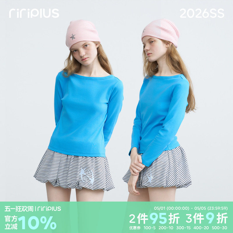 riverstone plus 船领基础款九分袖T恤女百搭正肩修身显瘦打底衫