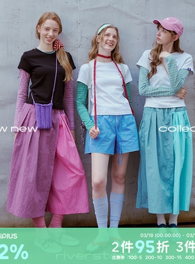 riverstone plus圆领假两件上衣女2026年春季修身拼接正肩长袖T恤