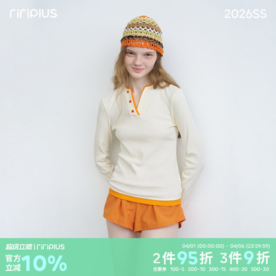 riverstone plus 多巴胺色系V领修身长袖T恤女百搭修身简约打底衫