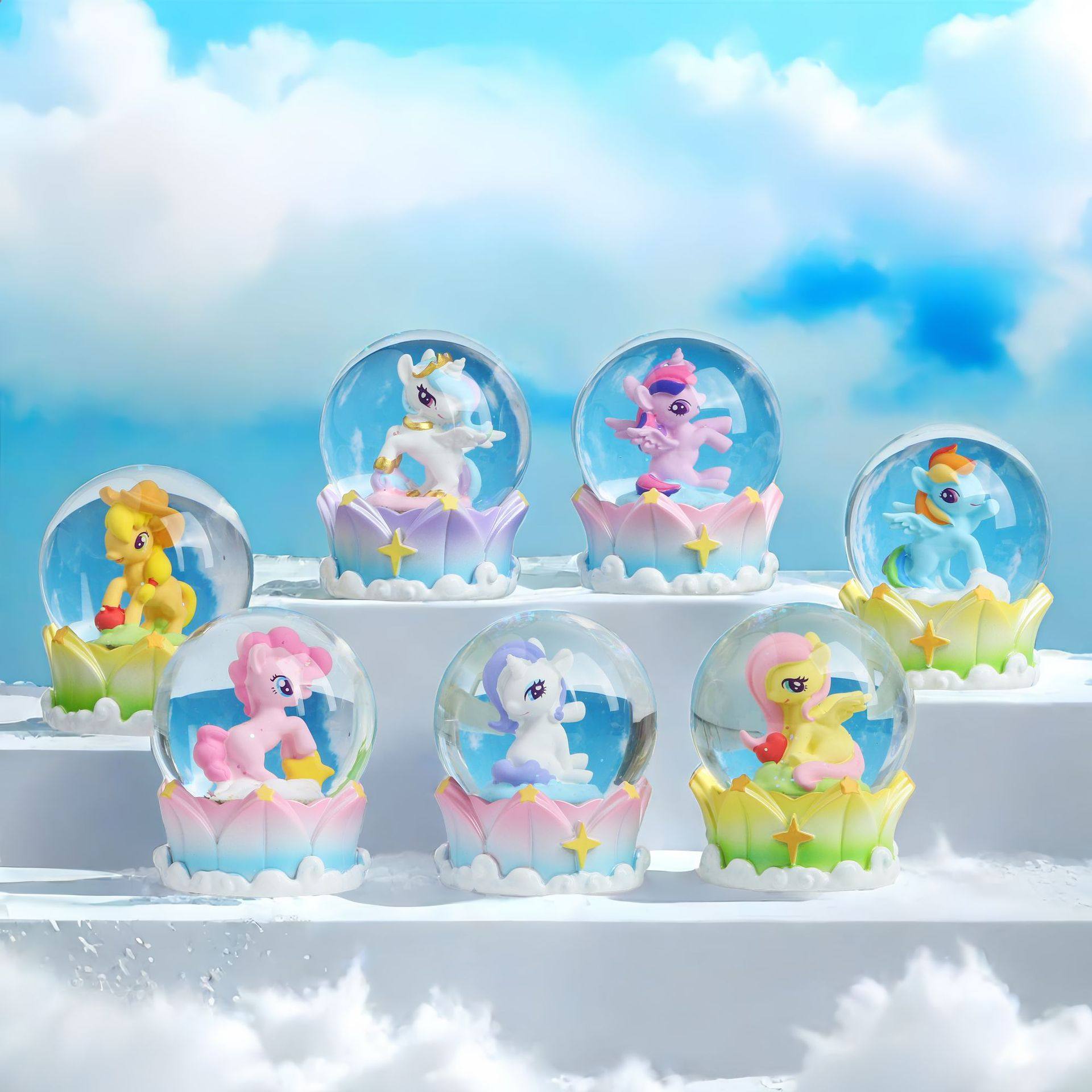 新款梦幻彩虹独角兽盲盒创意发光水晶球桌面装饰摆件儿童学生礼品