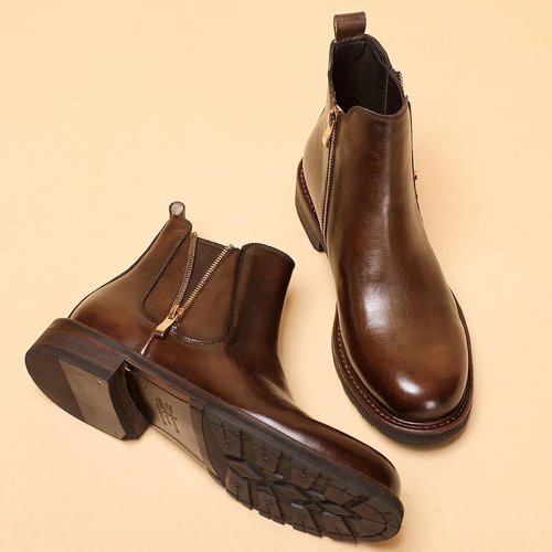 切尔西男英伦CLG软皮靴子真皮厚底冬季加绒保暖中帮马丁靴231048