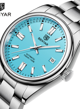benyar宾雅跨境新品手表全自动机械表时尚防水夜光钢带表5185