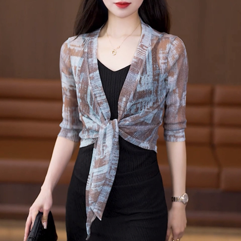 中袖披肩夏季吊带裙小外搭时尚防晒罩衫女开衫轻薄网纱小坎肩外套