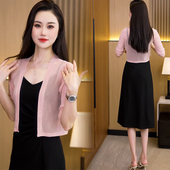 偻空网纱半袖 小披肩外搭女短款 开衫 薄款 夏季 坎肩罩衫 配吊带裙子