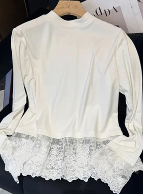 白色打底衫2026新款今年流行爆款叠穿洋气内搭蕾丝拼接假两件上衣