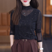 百搭小衫 春季 女内搭时尚 半高领网纱打底衫 设计感显瘦洋气上衣 新款