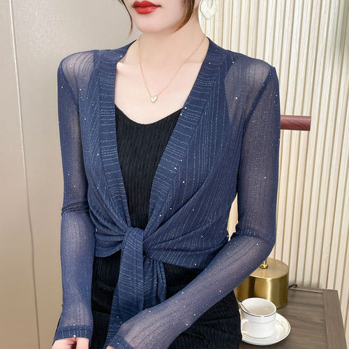 亮片开衫女夏季薄款外搭配吊带裙的小外套罩衫长袖空调防晒衫上衣