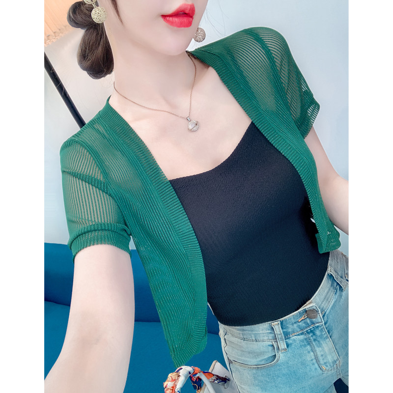 网纱薄款夏季披肩高腰短款小坎肩短袖外搭配吊带裙的小外套罩衫女 - 实物图