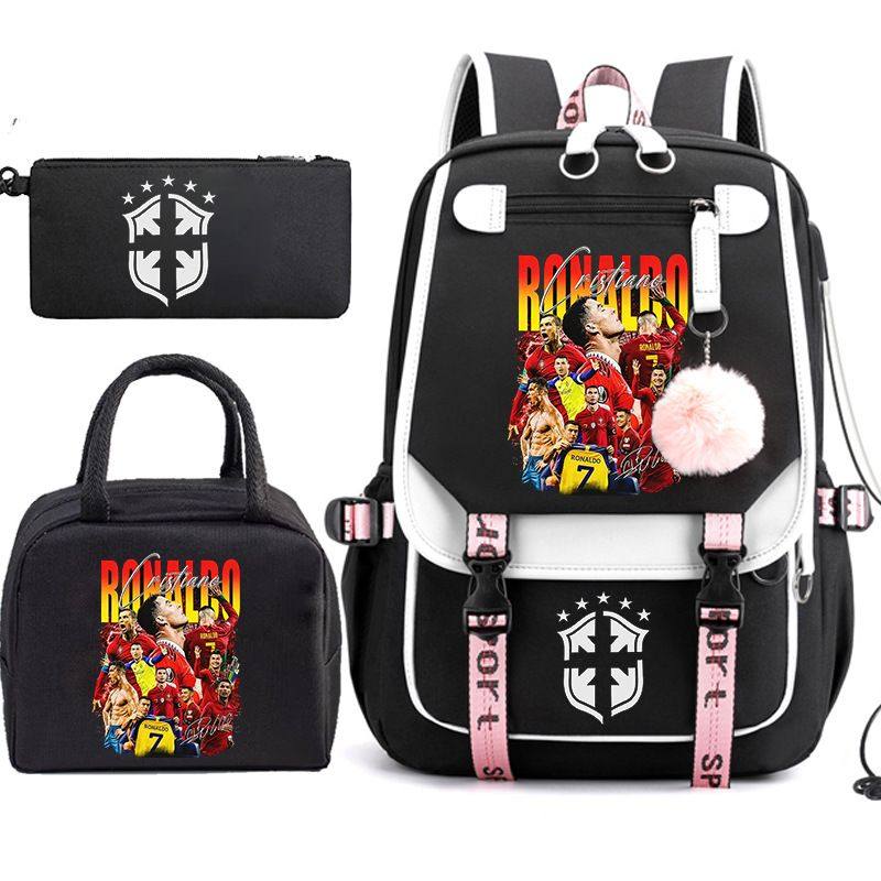 2026新款热销C罗Ronaldo中学生校园书包背包笔袋午餐包三件套,玩具/童车/益智/积木/模型,书包,淘宝优惠券,粉丝福利购,淘宝优惠卷