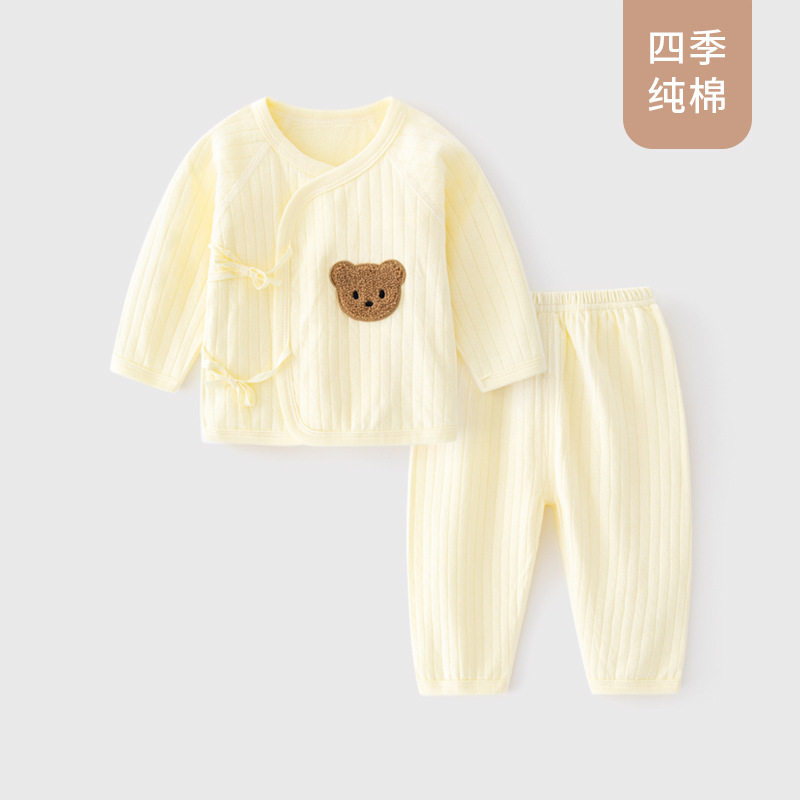 斜襟系带套装纯棉四季和尚服无骨