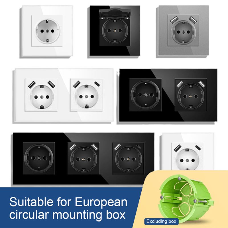 Typec欧标德式欧洲16A连体双USB插座德国欧盟俄罗斯面板暗装灰色,电子/电工,开关插座套装,淘宝优惠券,粉丝福利购,淘宝优惠卷