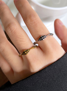 复古十字架925银开口不掉色戒指