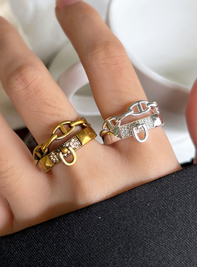 重工小众猪鼻子925银女戒