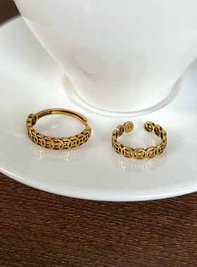 复古金招财转运铜钱开口戒指女