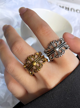 不掉色古金戒指男嘻哈夸张镂空