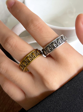 复古印第安骷髅925银男戒不掉色