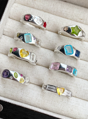 韩国ins彩锆饰品女银戒指