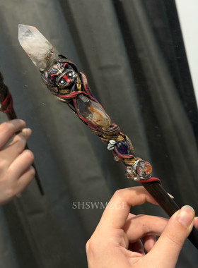 现货手作魔杖“印尼猫猫”一物一件白兔毛水晶44cm女巫用品道具
