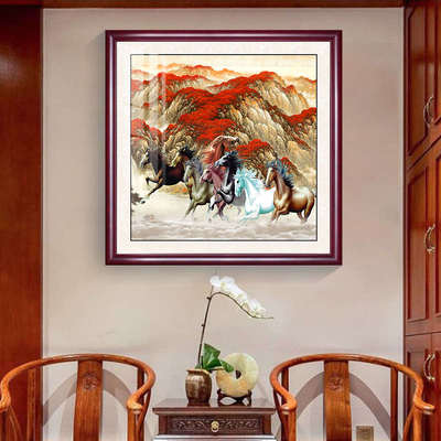 八骏马玄关装饰画骏马图客厅沙发背景挂画马到成功书房办公室壁画