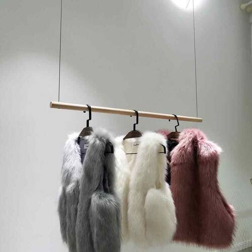 服装店展示架木棍双层吊架上墙服装架悬挂钢丝吊挂女装童装店货架
