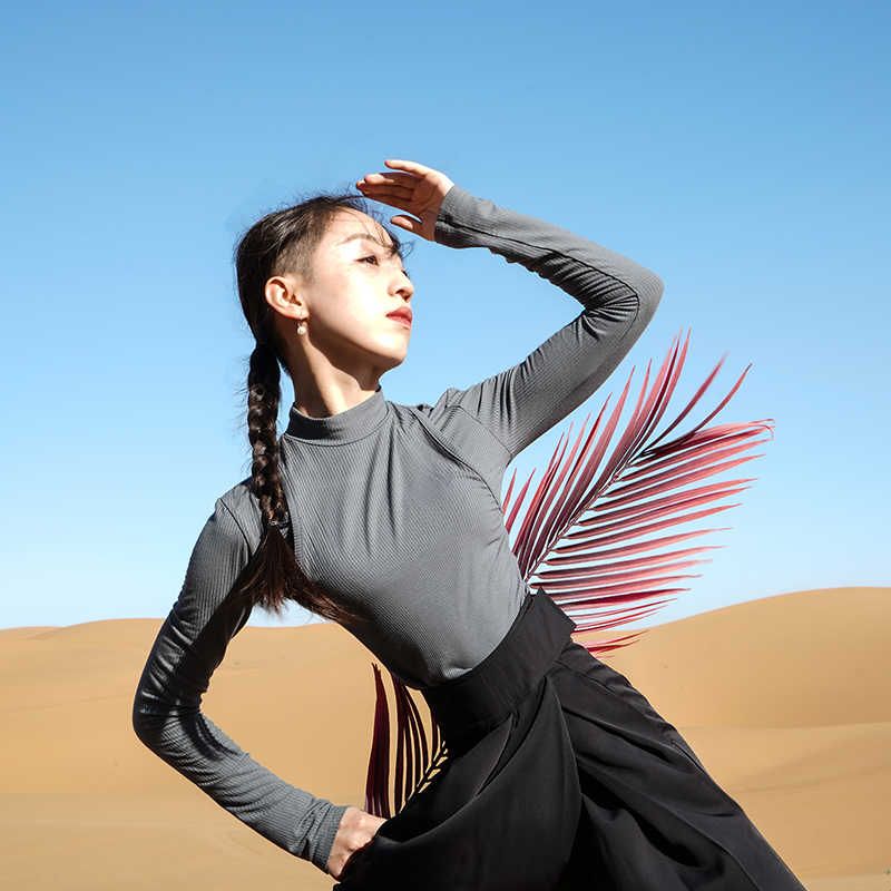 涂一TE603现代舞蹈练功服女式紧身长袖上衣黑色白色表演瑜伽艺考图片