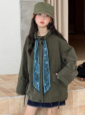 2026新军绿工装风丝巾风衣女秋