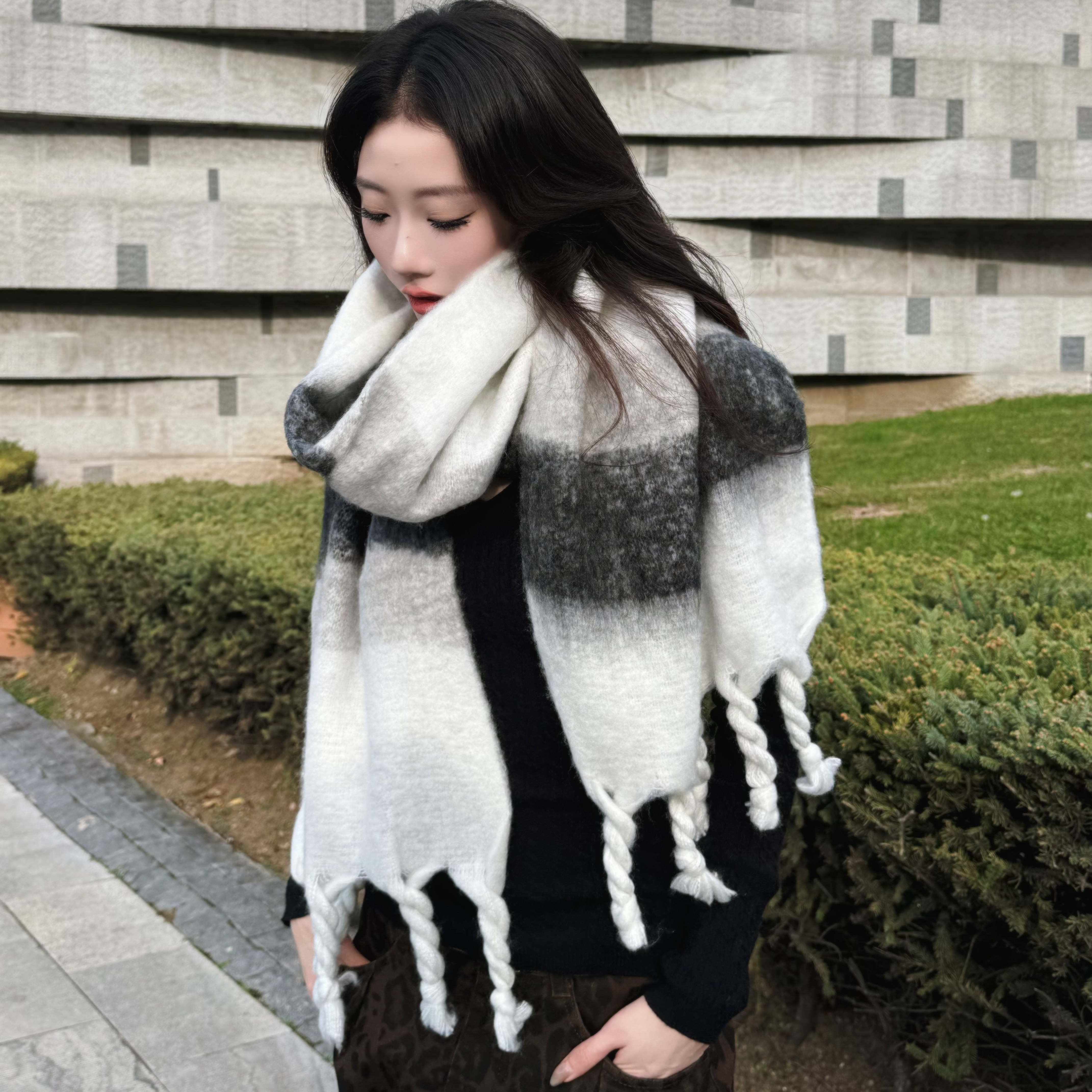 虞书欣同款韩系ins格子围巾女冬季高级感冬天加厚保暖复古围脖男