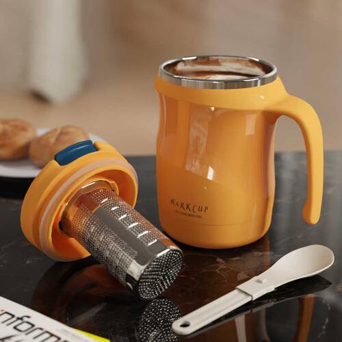 保温马克杯小众设计感不锈钢304茶杯带盖勺早餐杯桌面水杯泡茶杯