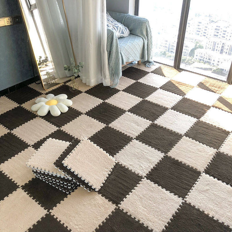 京赐ins风房间方块拼接地毯卧室客厅加厚毛绒大面积满铺飘窗床边