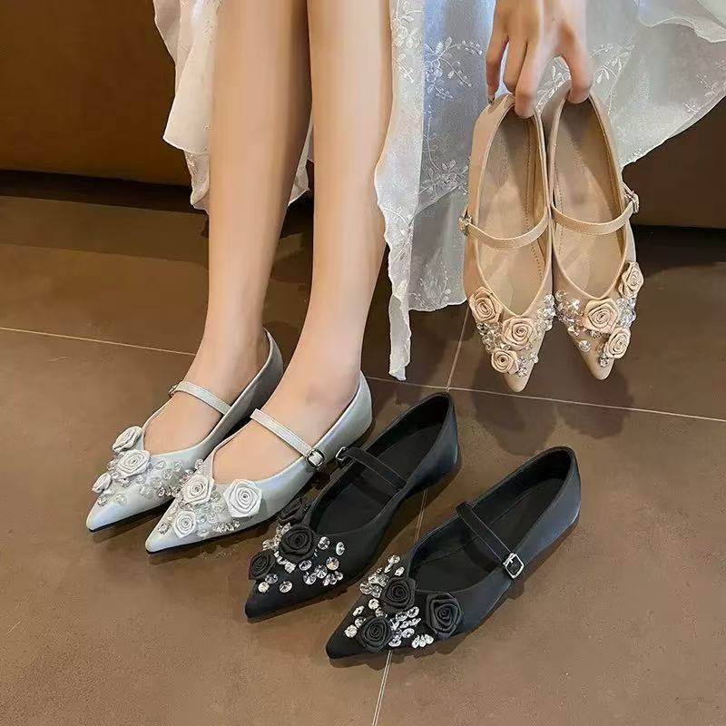 2026新款春季百搭内增高尖头花朵浅口玛丽珍舒适平底单鞋大码鞋女,女鞋,玛丽珍鞋,淘宝优惠券,粉丝福利购,淘宝优惠卷