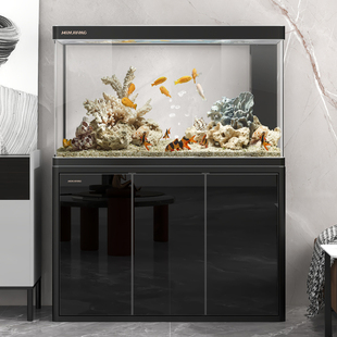 闽江鱼缸客厅家用热弯超白玻璃大型水族箱弧形底滤龙鱼缸轻奢现代