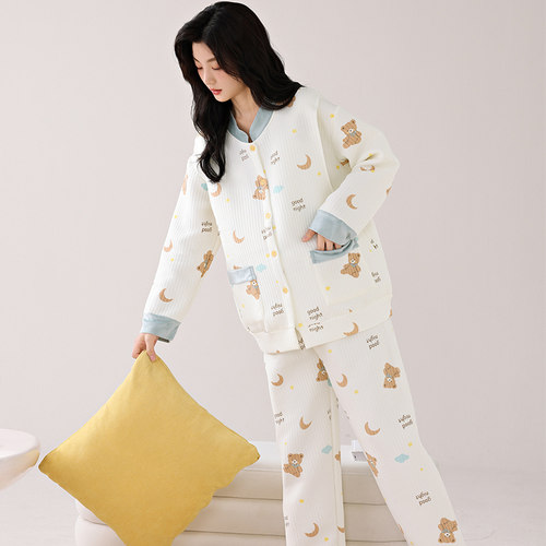 带胸垫秋冬季加厚纯棉月子服